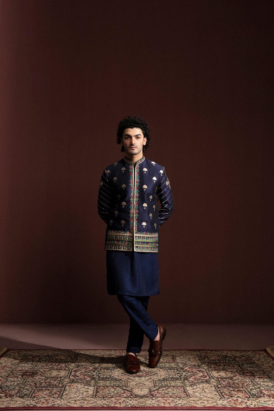 BLUE EMBROIDERED PRINCE COAT