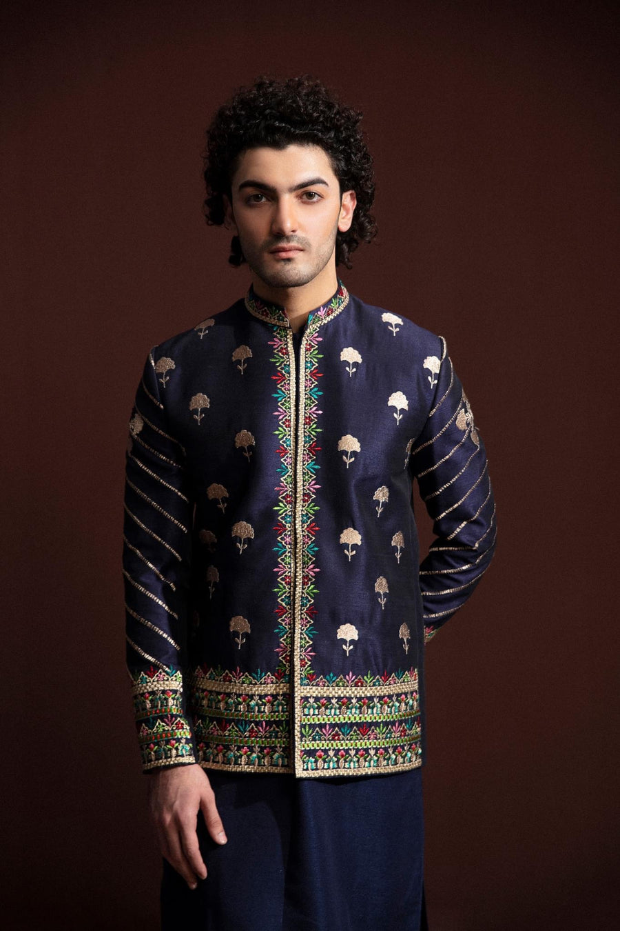 BLUE EMBROIDERED PRINCE COAT