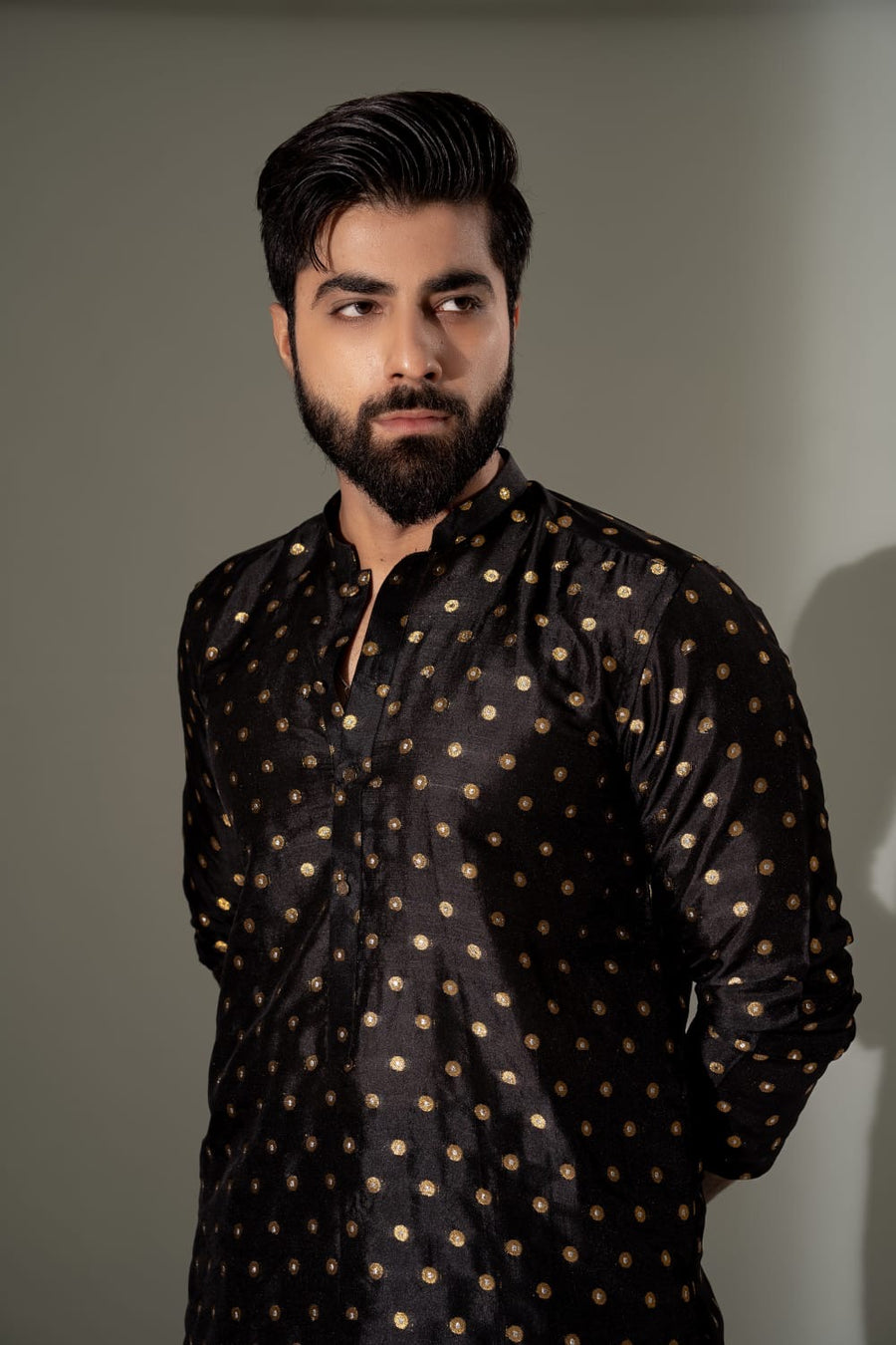 BLACK BANARSI KURTA PAJAMA