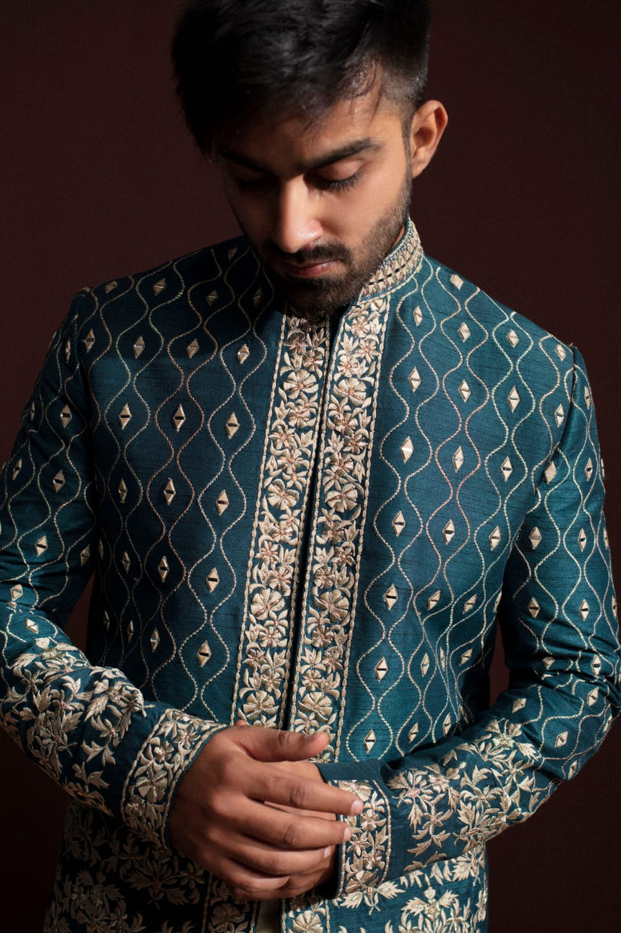 THE GREEN RAW SILK EMBROIDERIED PRINCE JACKET