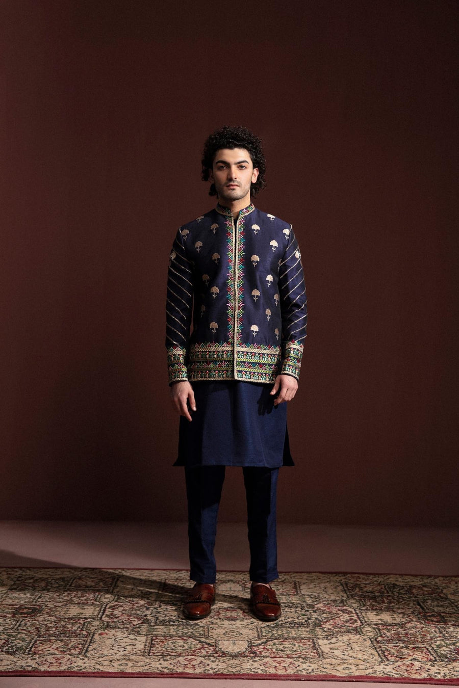 BLUE EMBROIDERED PRINCE COAT