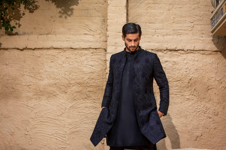 Black Hand Embroidered Sherwani