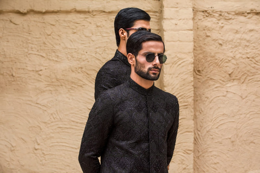 Black Hand Embroidered Sherwani