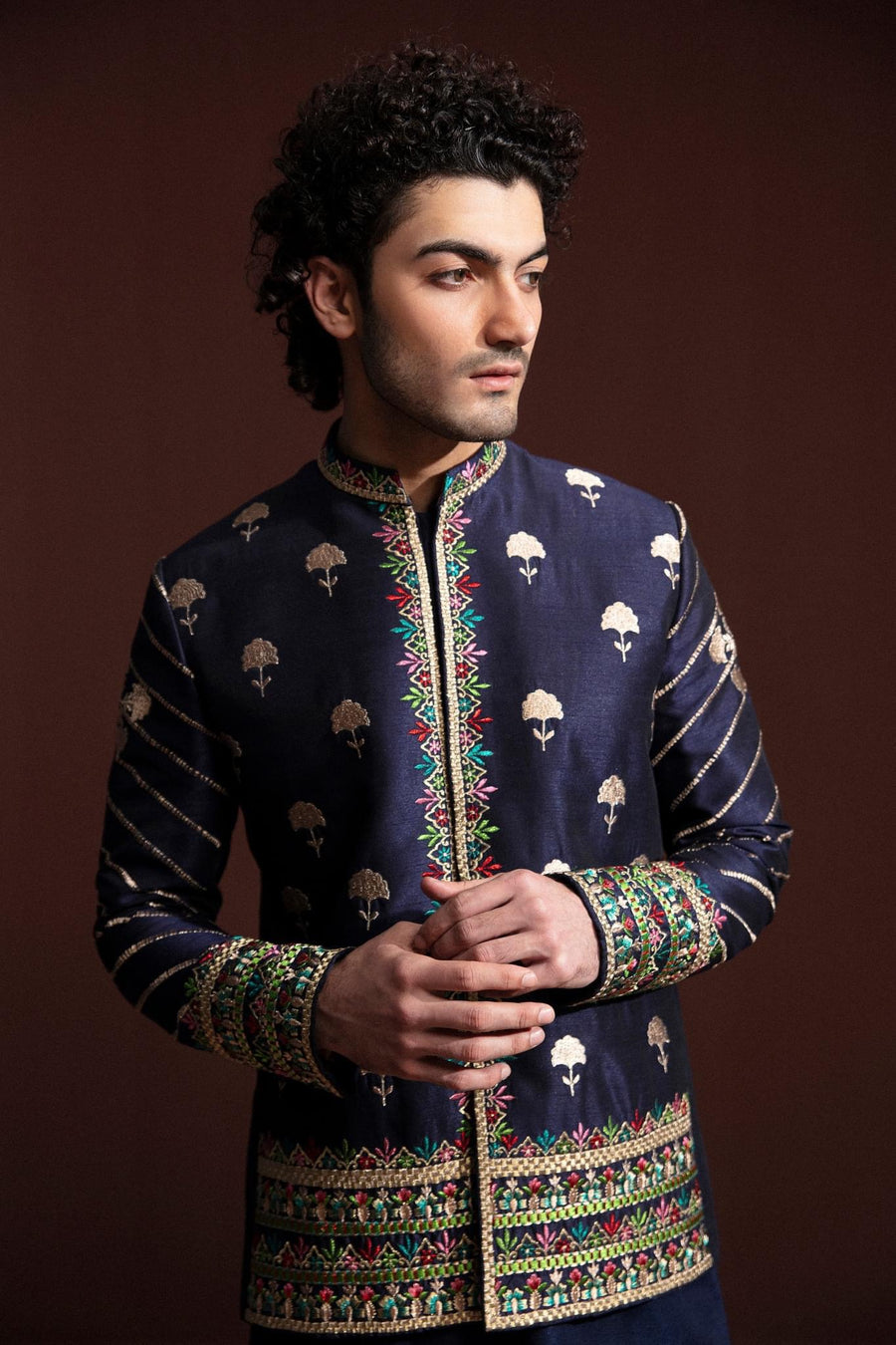 BLUE EMBROIDERED PRINCE COAT