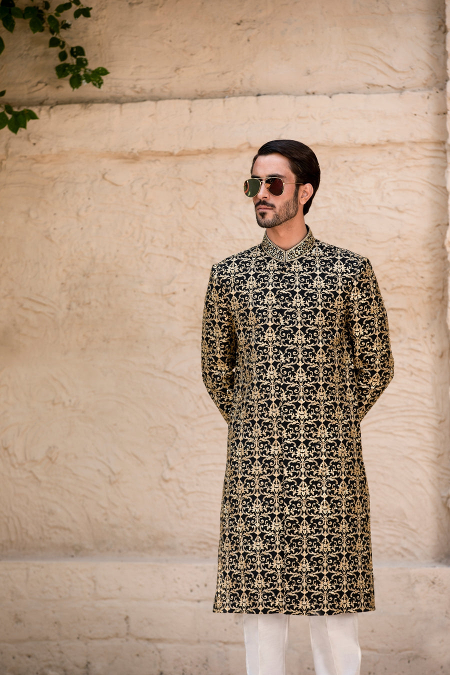 Black Hand Embroidered Sherwani