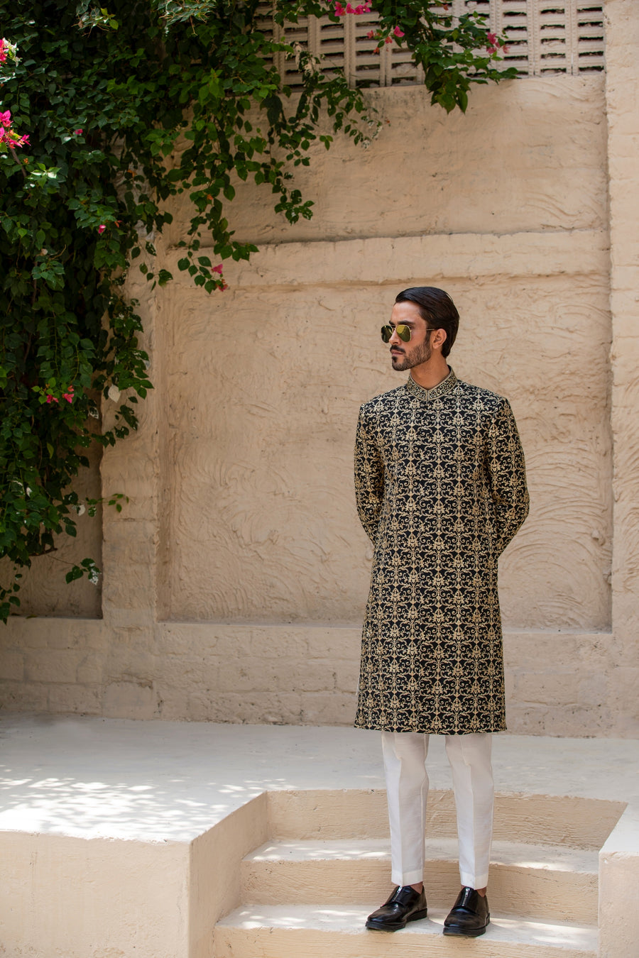 Black Hand Embroidered Sherwani