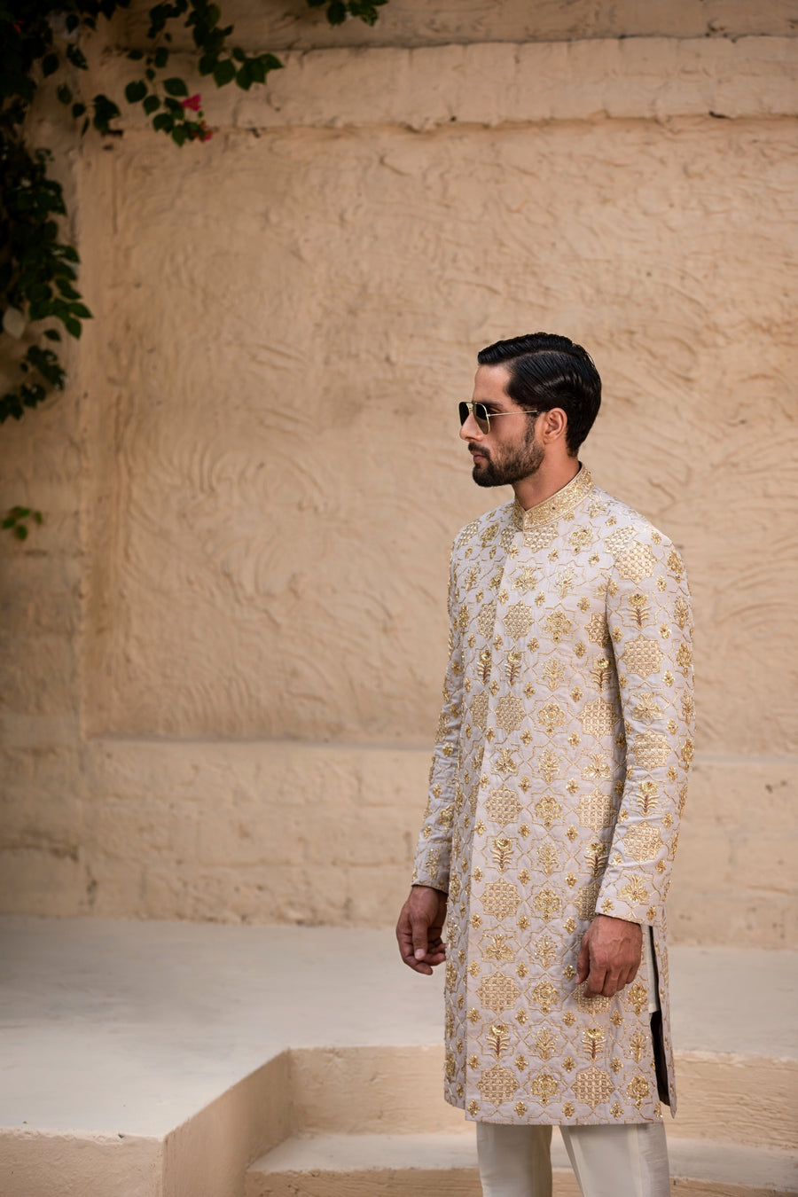 Beige Hand Embroidered Sherwani