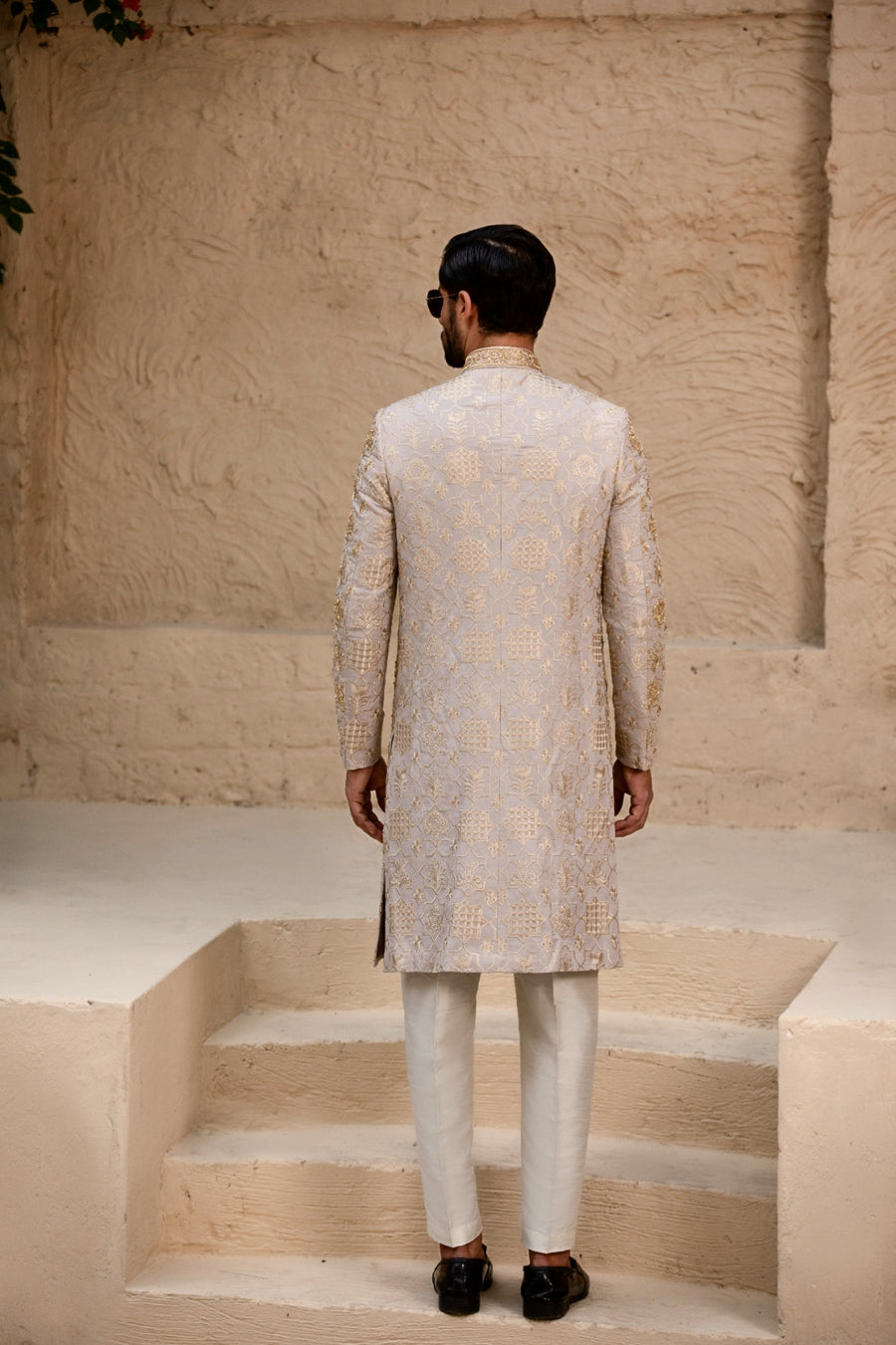 Beige Hand Embroidered Sherwani