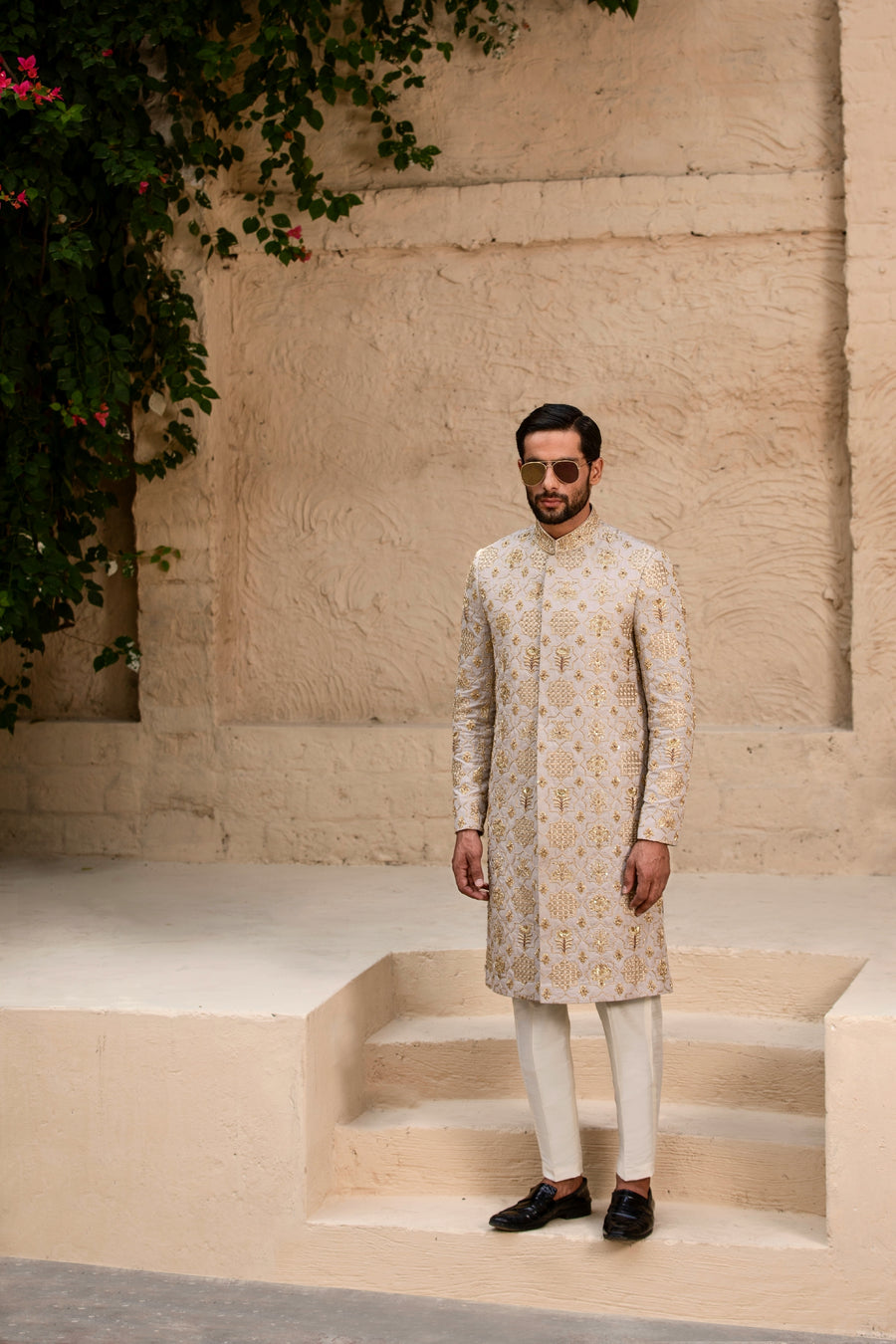 Beige Hand Embroidered Sherwani