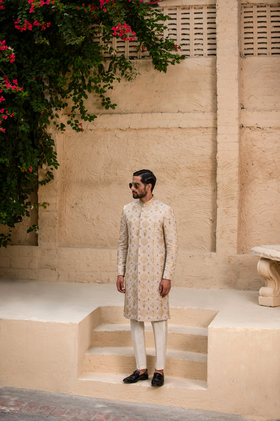 Beige Hand Embroidered Sherwani