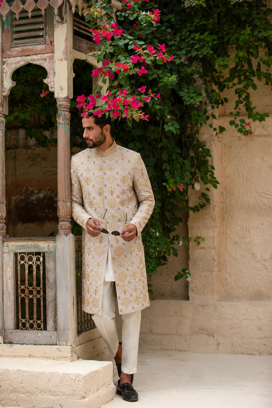 Beige Hand Embroidered Sherwani