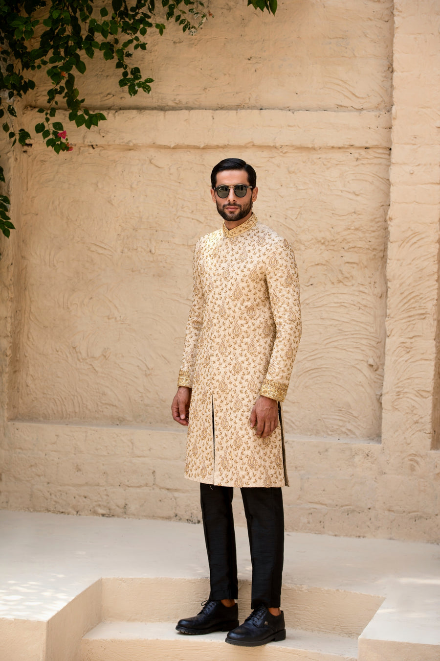 Golden Hand Embroidered Sherwani