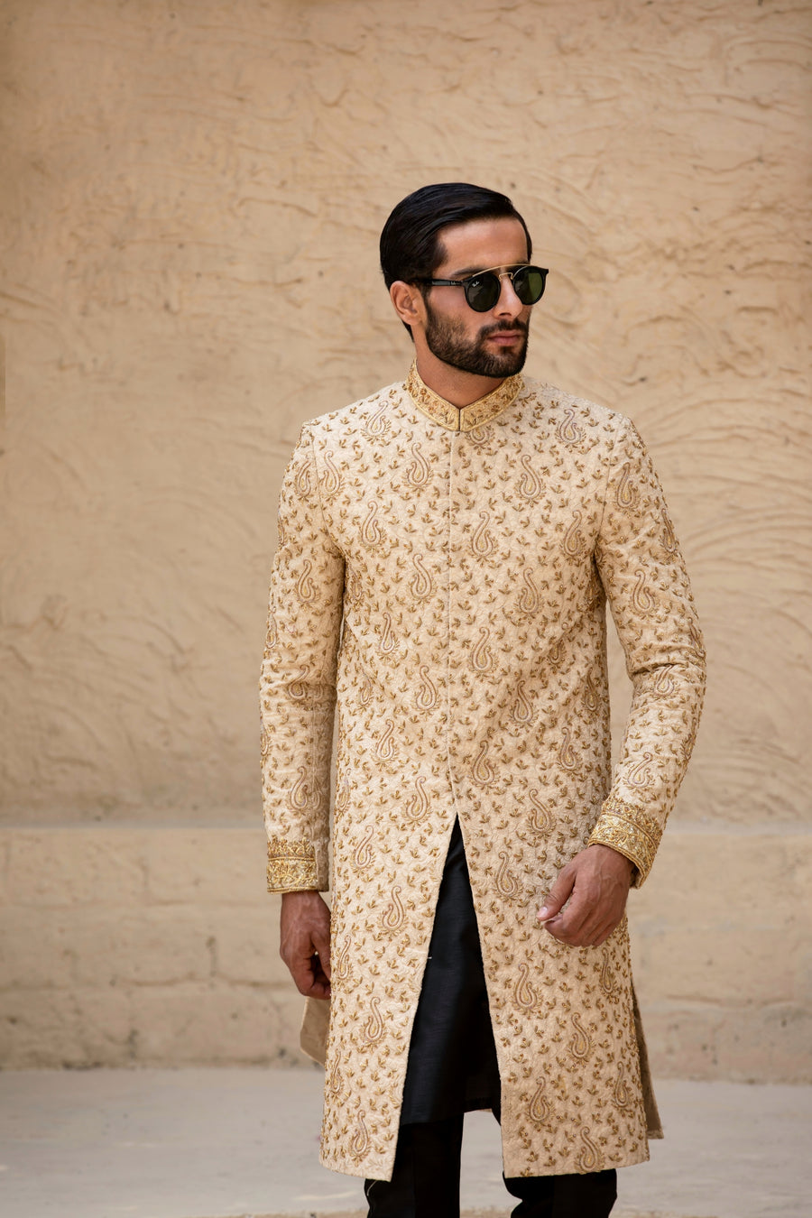 Golden Hand Embroidered Sherwani