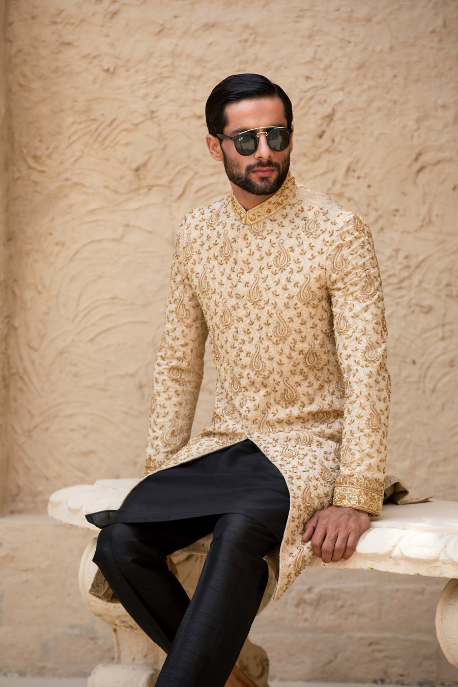 Golden Hand Embroidered Sherwani