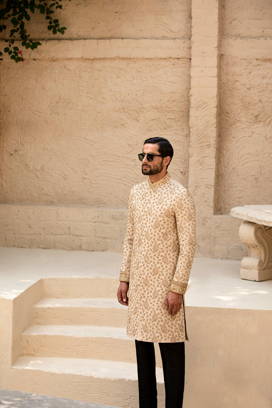 Golden Hand Embroidered Sherwani