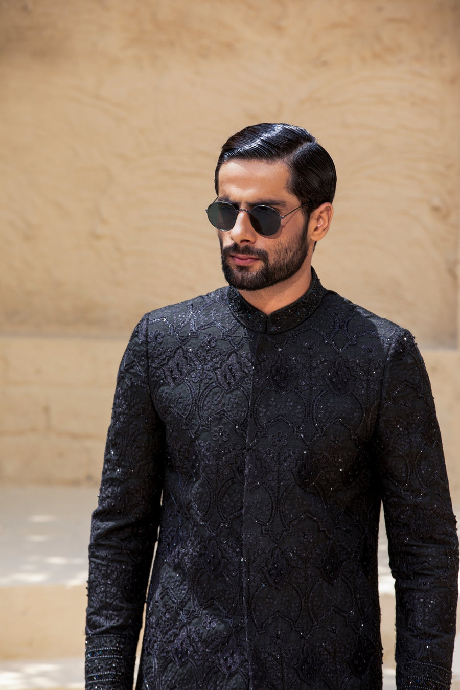 Black Hand Embroidered Sherwani