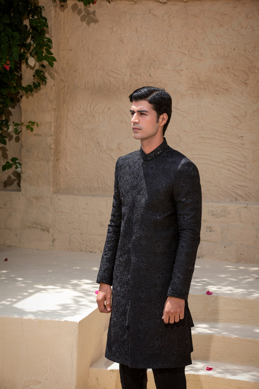 Black Hand Embroidered Sherwani