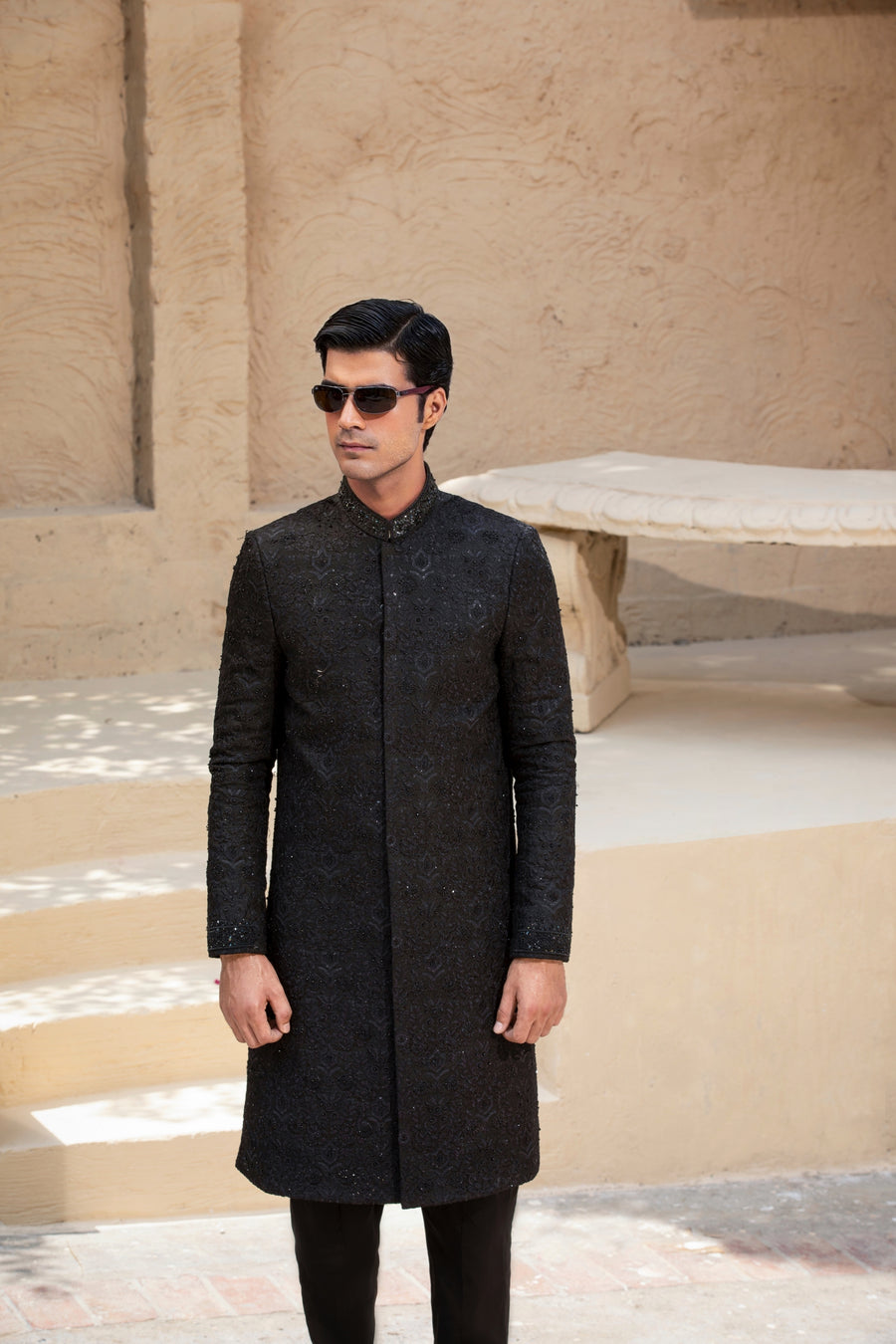 Black Hand Embroidered Sherwani