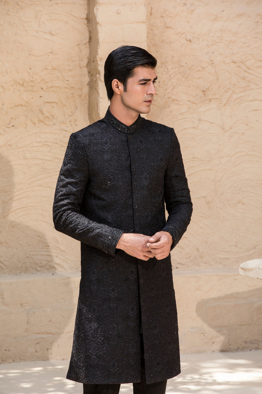 Black Hand Embroidered Sherwani