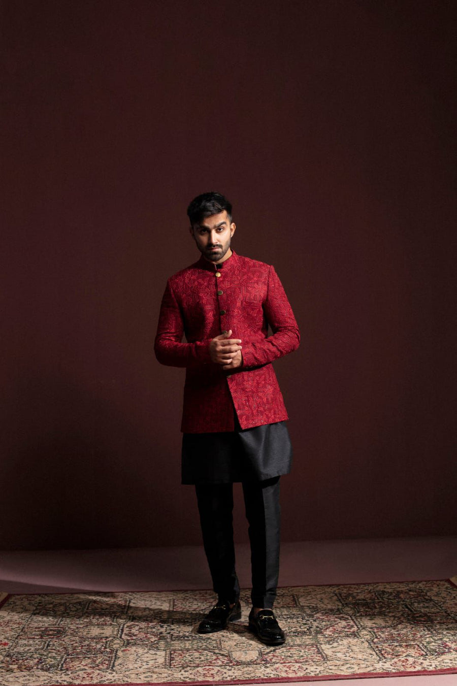 MAROON EMBROIDERIED PRINCE COAT