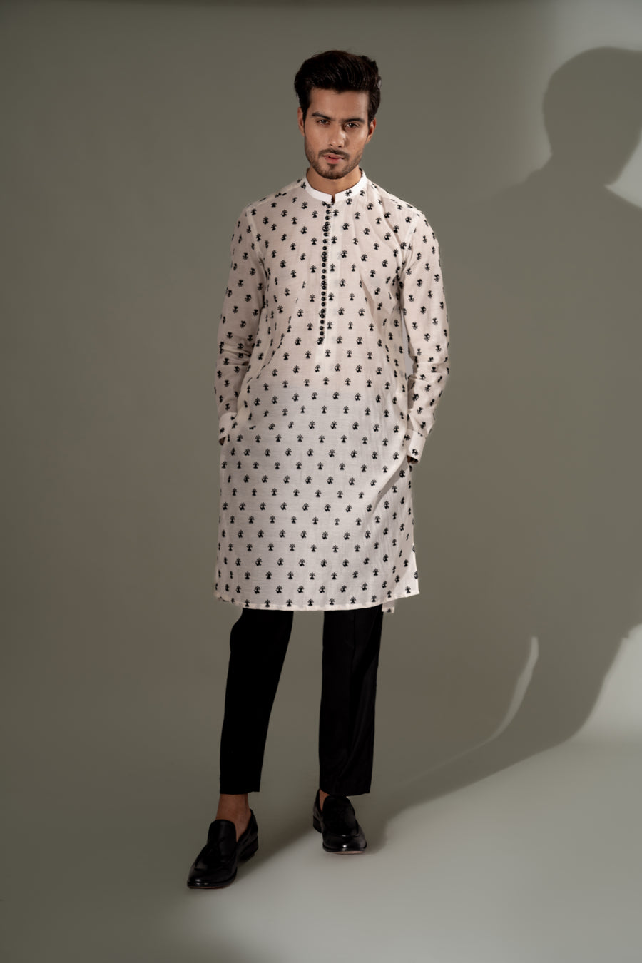 White with black motifs