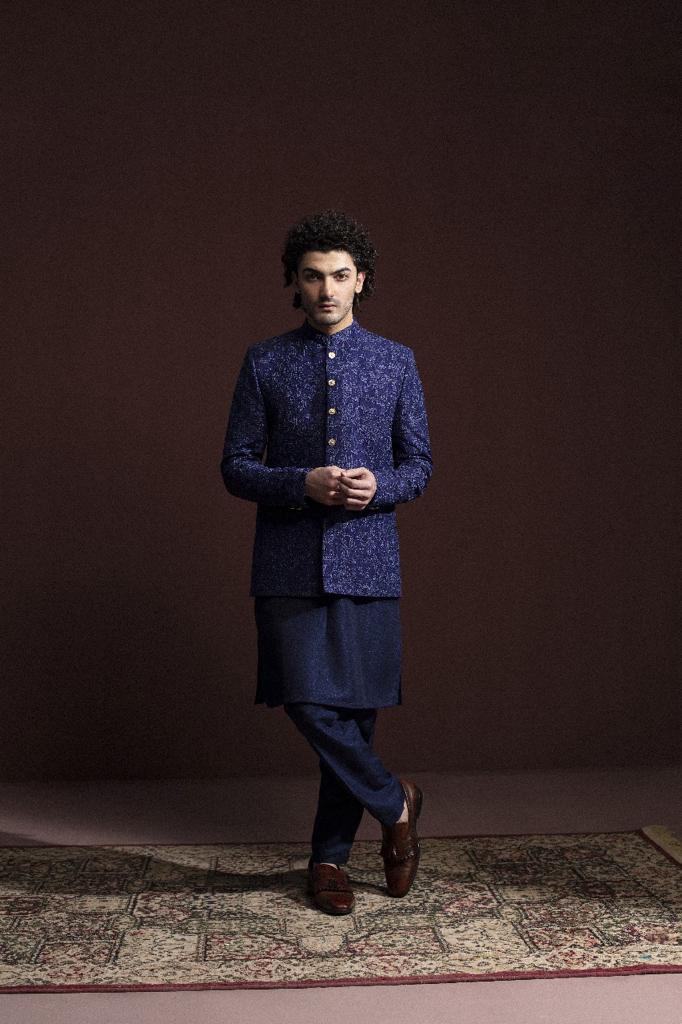 BLUE EMROIDERED PRINCE COAT