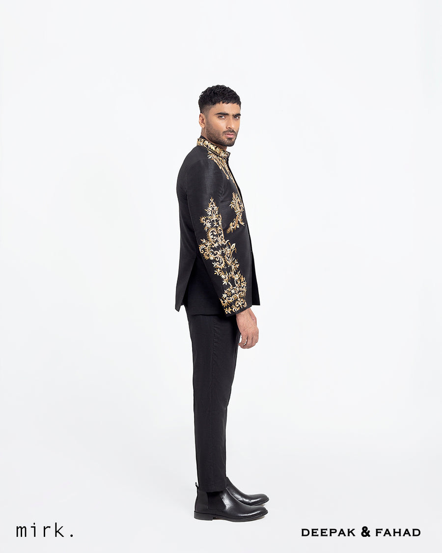 BLACK HEAVY EMBROIDERED PRINCE COAT