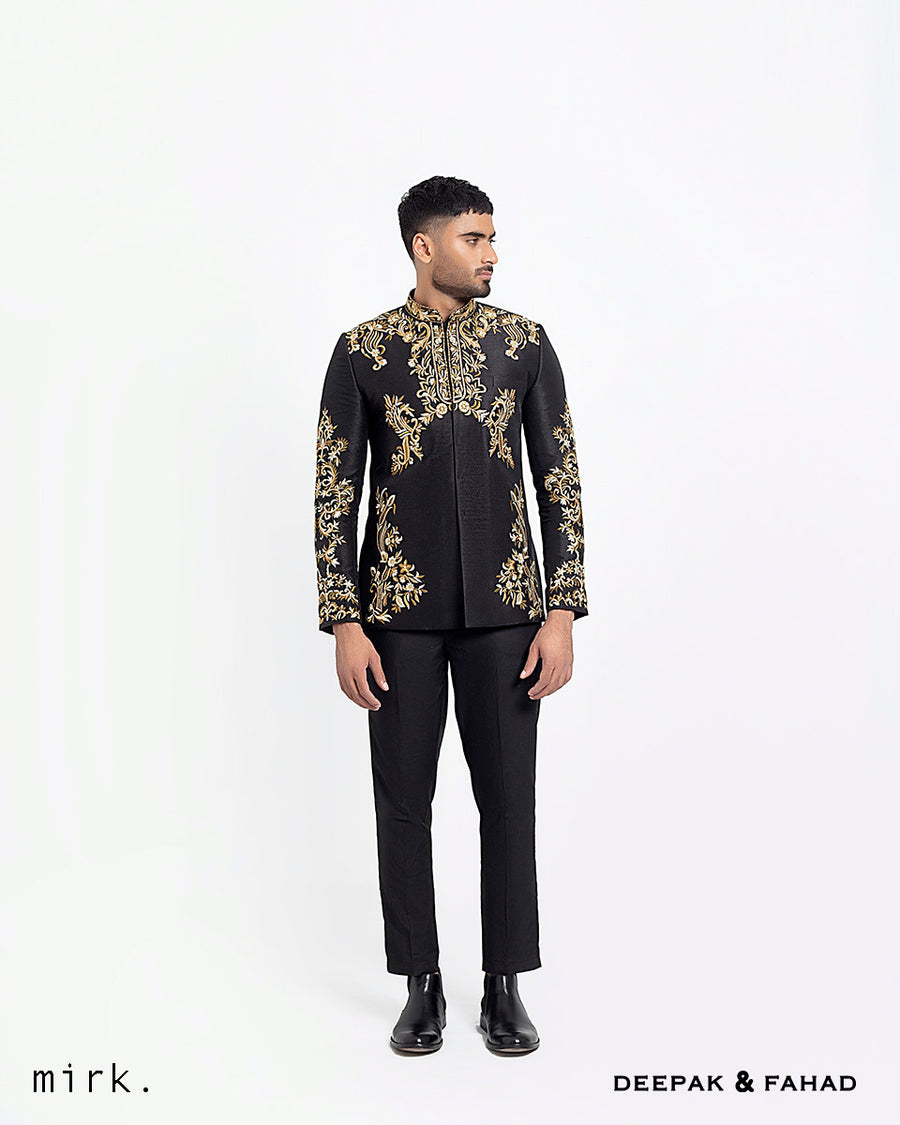 BLACK HEAVY EMBROIDERED PRINCE COAT