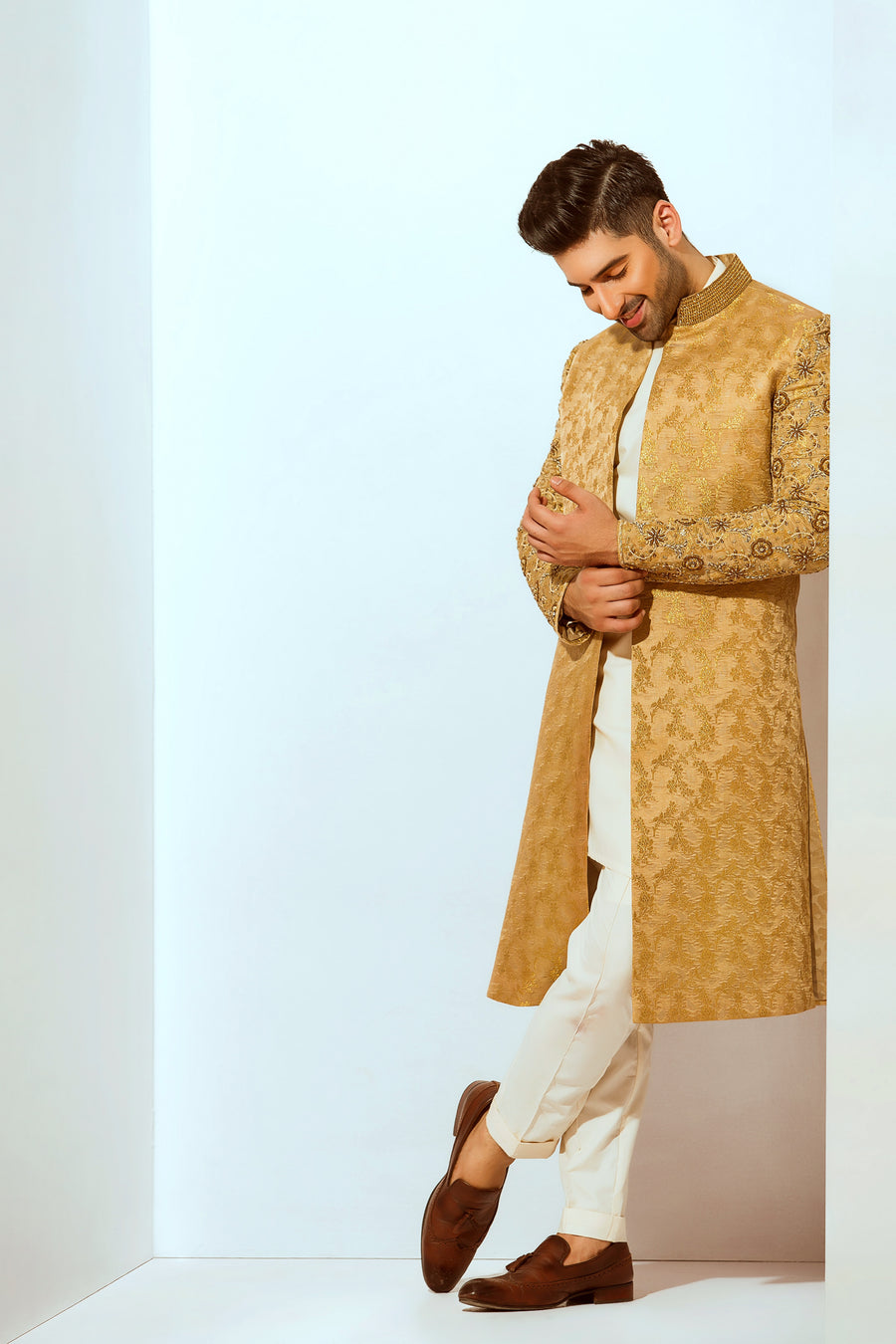 Dull Gold Banarsi hand Embroidered Sherwani