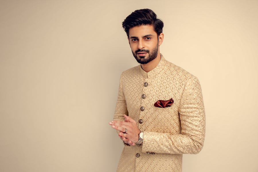 DULL -GOLD EMBROIDERED SHERWANI