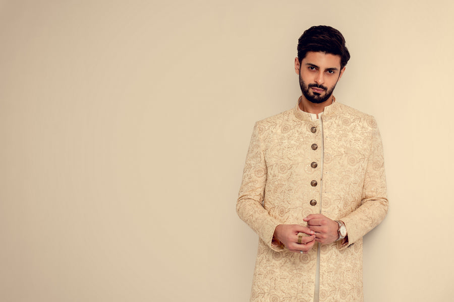 DULL GOLD EMBROIDERED SHERWANI