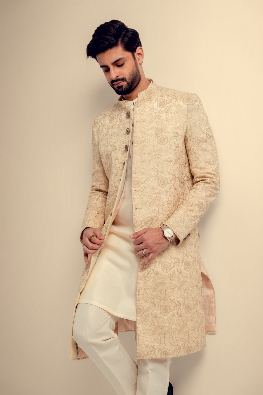 DULL GOLD EMBROIDERED SHERWANI