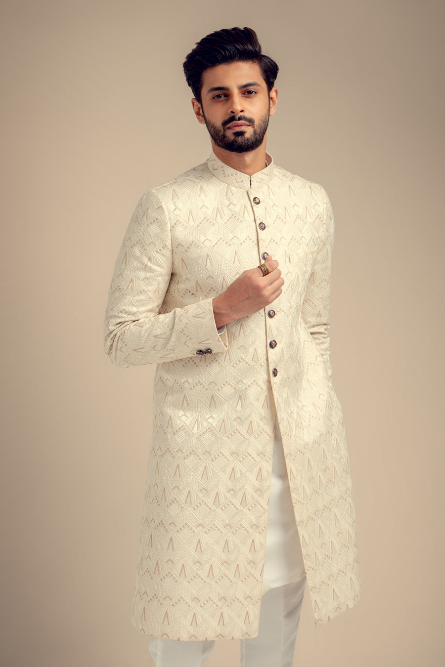 OFF WHITE  EMBROIDERED SHERWANI