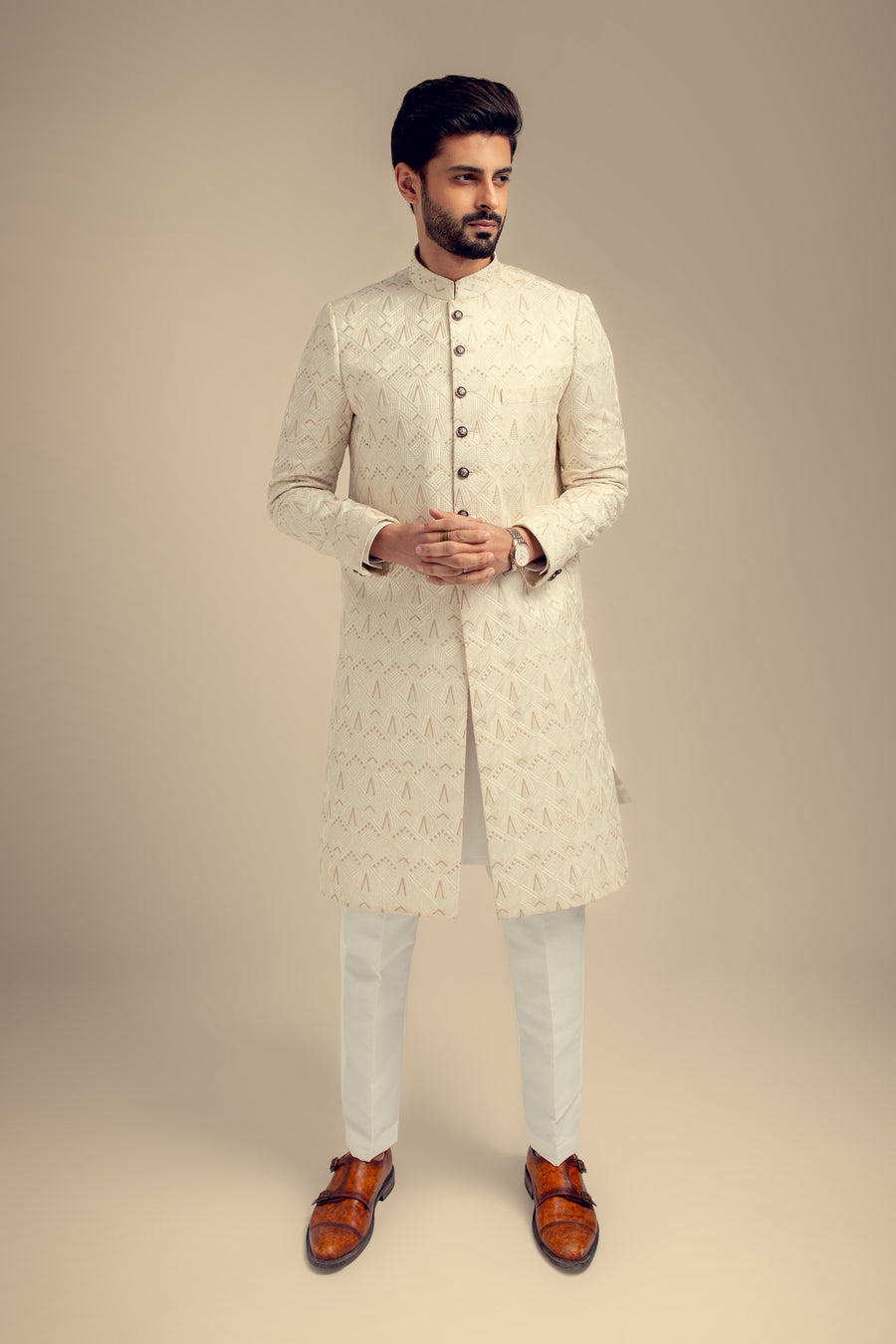 OFF WHITE  EMBROIDERED SHERWANI