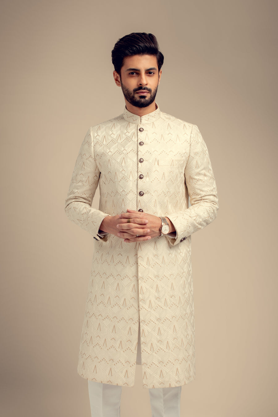 OFF WHITE  EMBROIDERED SHERWANI