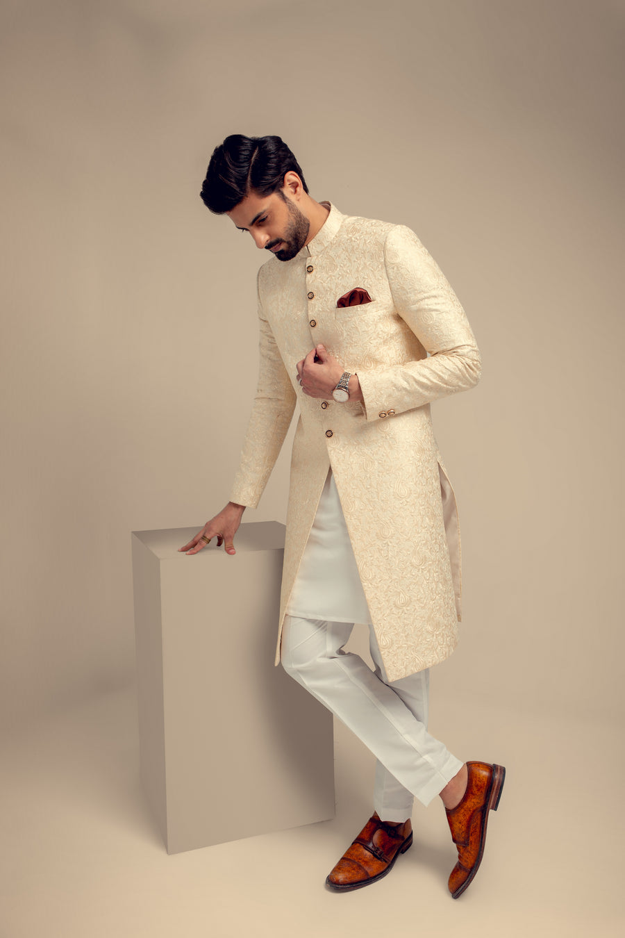OFF WHTE  EMBROIDERED  SHERWANI