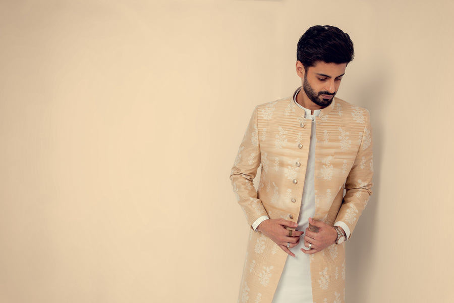 DULL G0LD EMBROIDERED SHERWANI