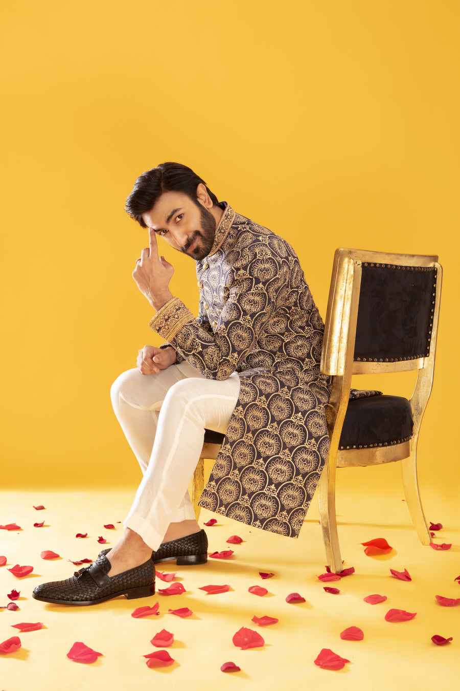 Dark Blue Embroidered Sherwani