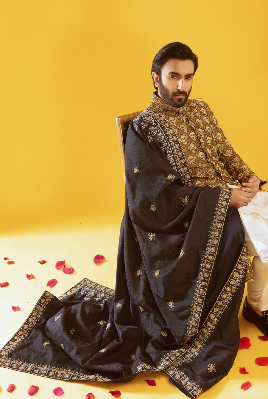 Dark Green Embroidered Sherwani