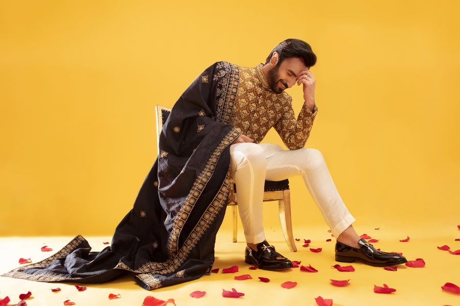 Dark Green Embroidered Sherwani