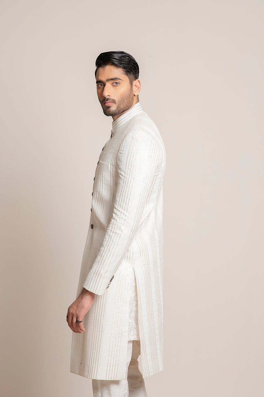 White embroidered (sequins) Sherwani