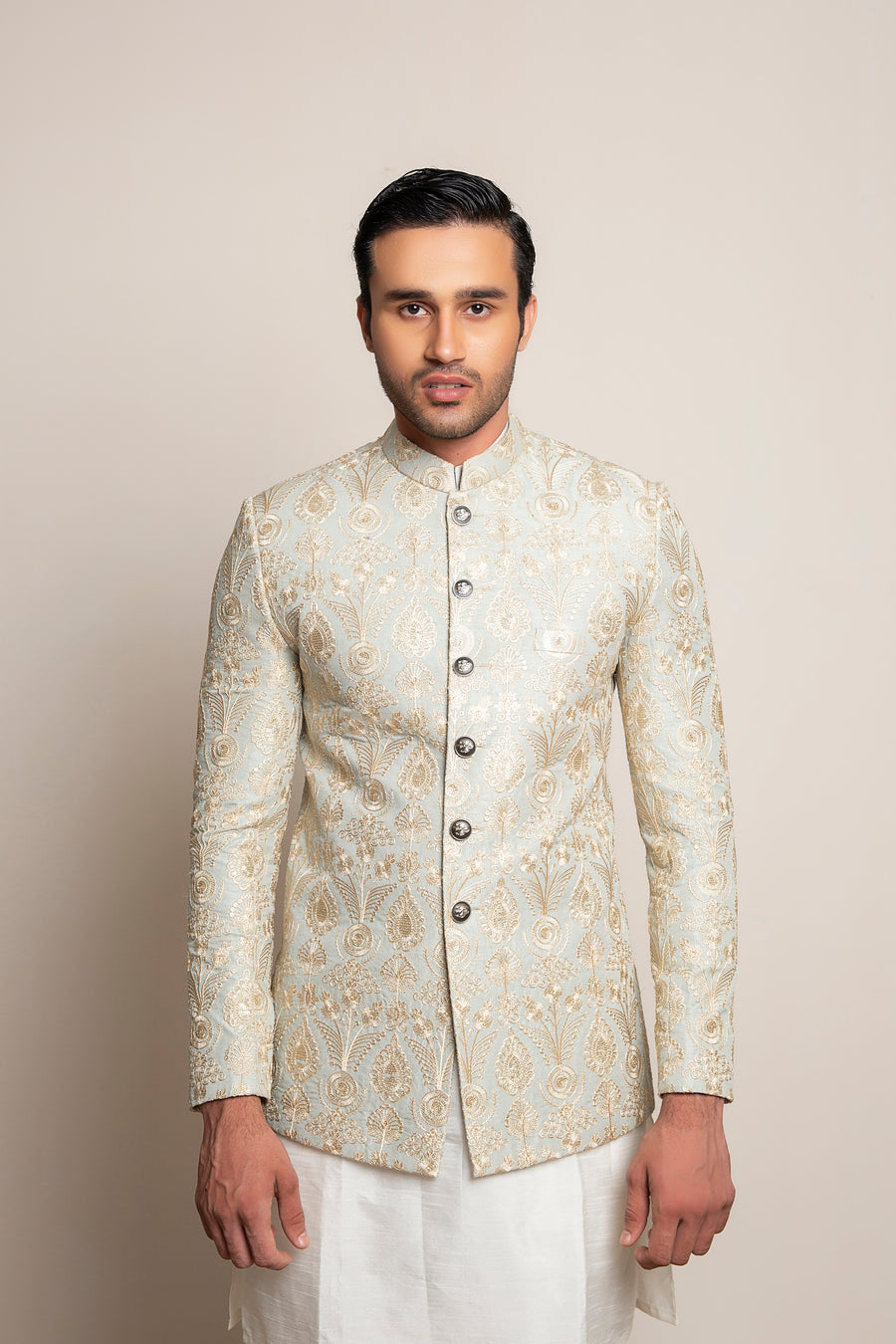 LIGHT GREEN EMBROIDERED PRINCE COAT