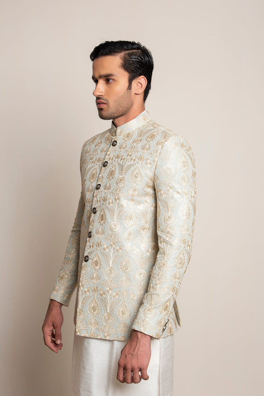 LIGHT GREEN EMBROIDERED PRINCE COAT