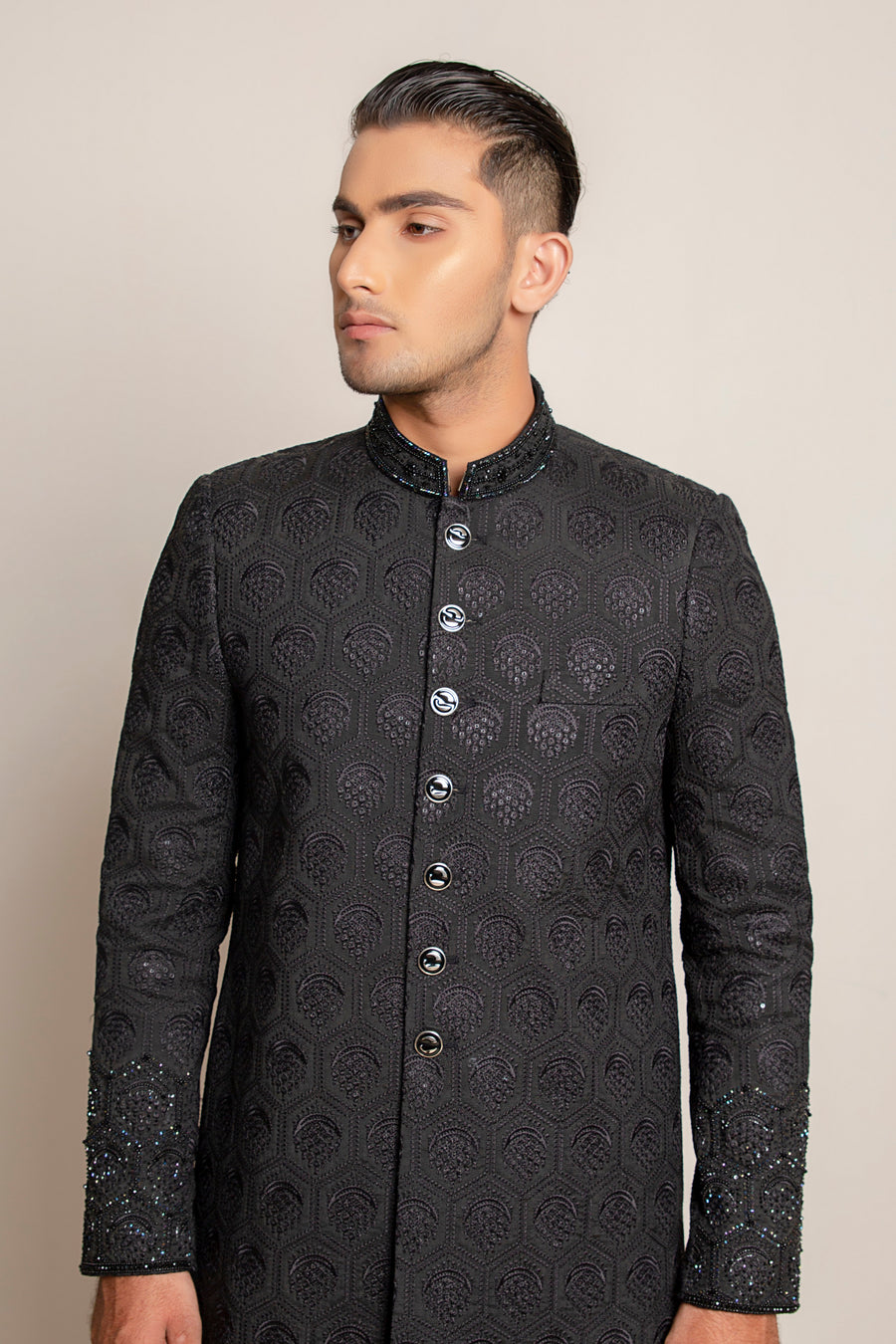 Black Embroidered (sequins) Sherwani