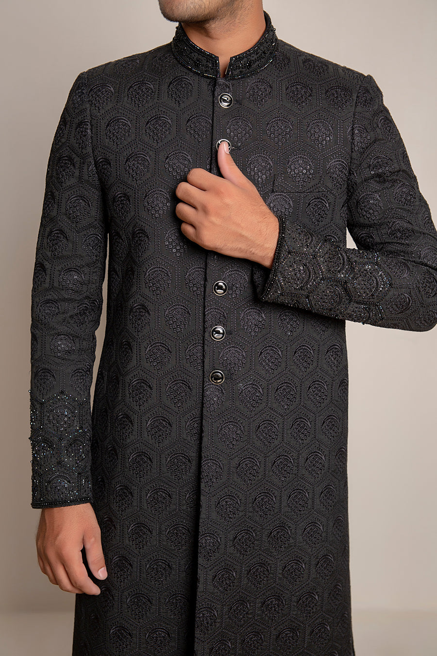 Black Embroidered (sequins) Sherwani