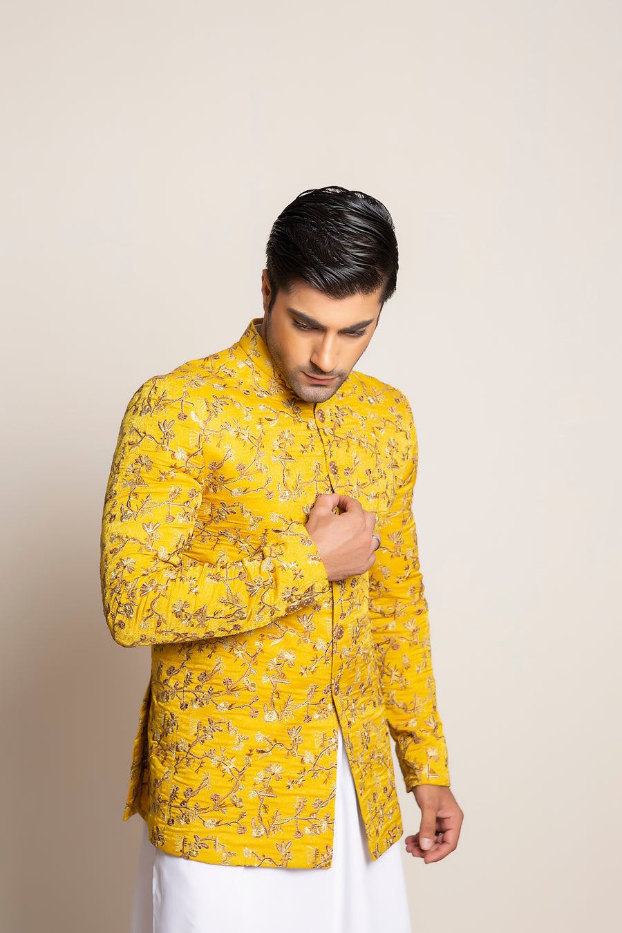 Yellow EMBROIDERED PRINCE COAT