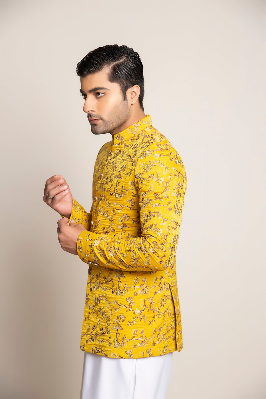 YELLOW EMBROIDERED PRINCE COAT