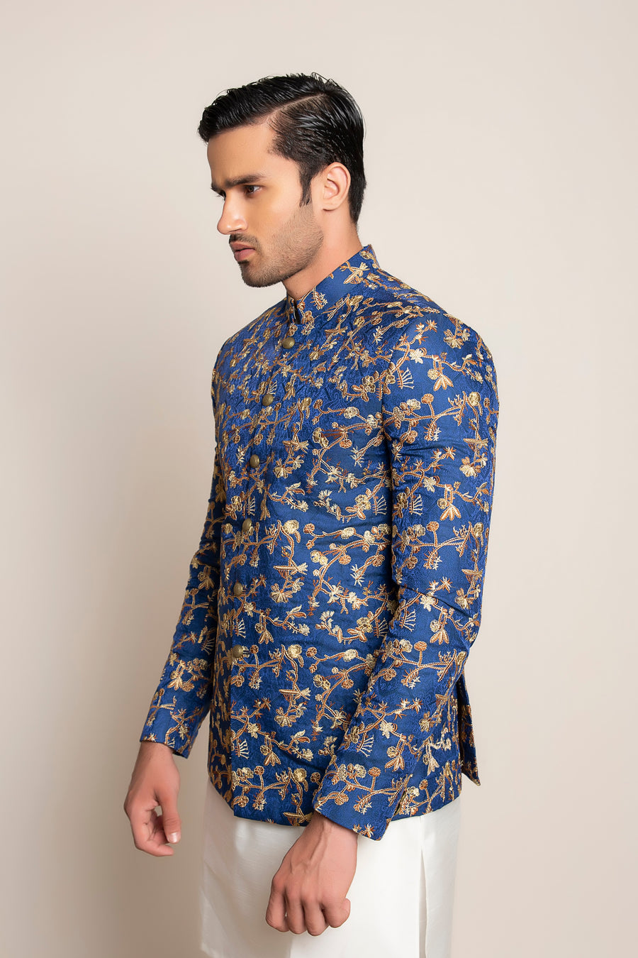 BLUE EMBROIDERED PRINCE COAT