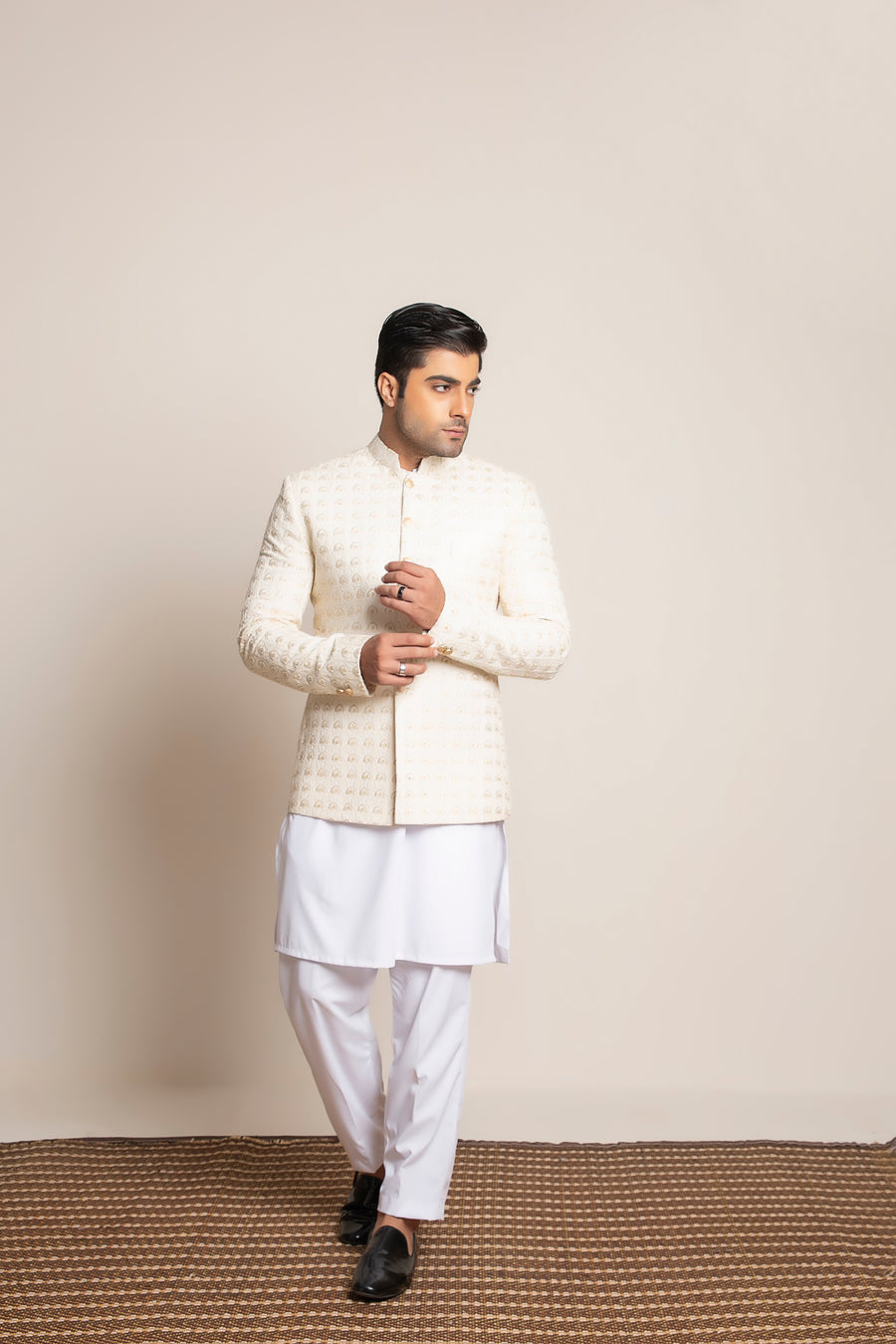 White EMBROIDERED (sequence filling)  PRINCE COAT
