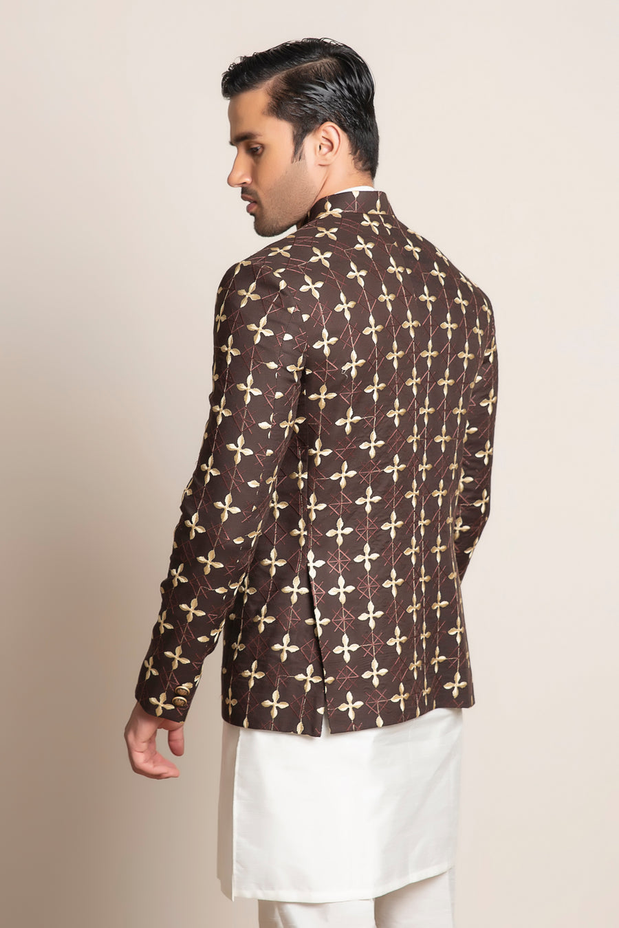 Brown checkered EMBROIDERED PRINCE COAT